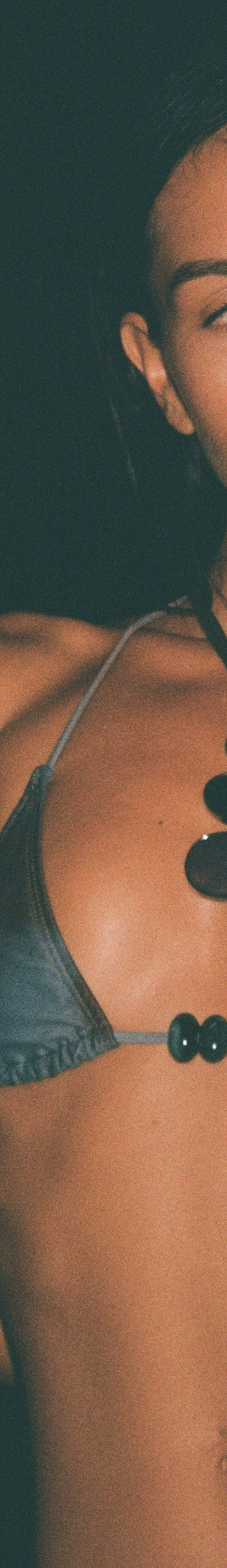 Pami Bikini Top in Brown and Blue Linear Stripe with Beads