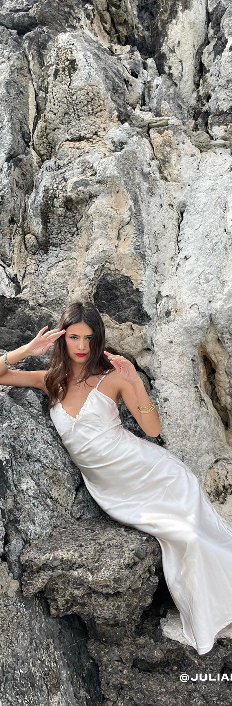 Satin Pearled Ivory Midi Dress | Padil – motelrocks-com-us