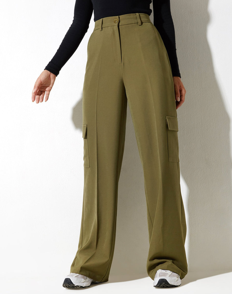 Wide Leg Olive Green Cargo Trouser | Abba – motelrocks-com-us