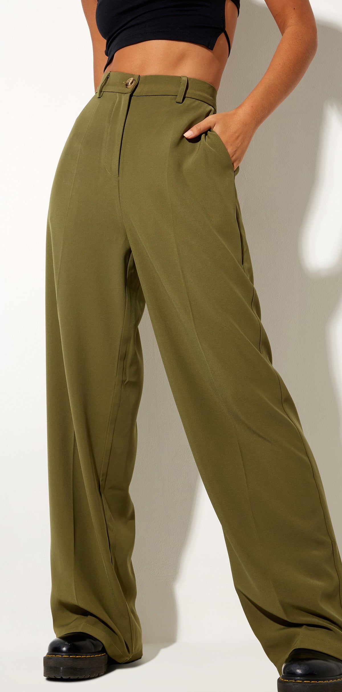 Khaki Green Wide Leg Trousers | Abba – motelrocks-com-us