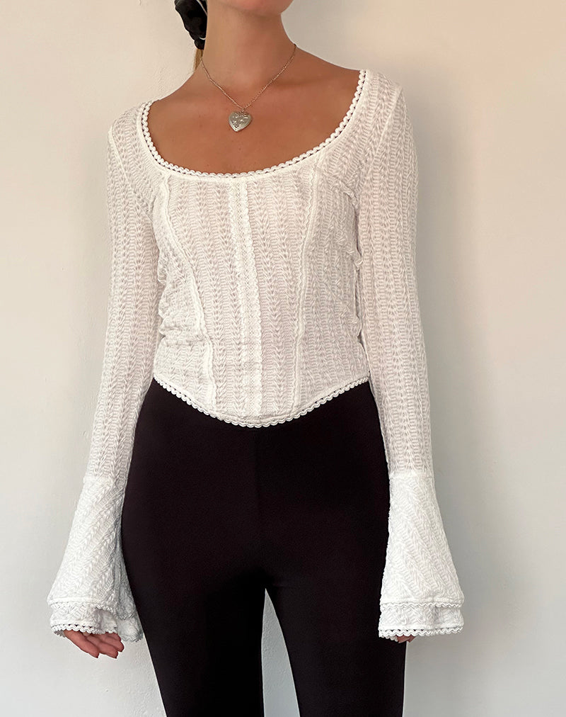 Image of Abella Textured Flute Sleeve Top in Ivory