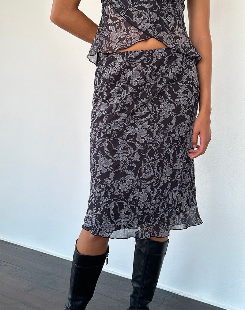 Abetzi Midi Skirt in Baroque Black Print