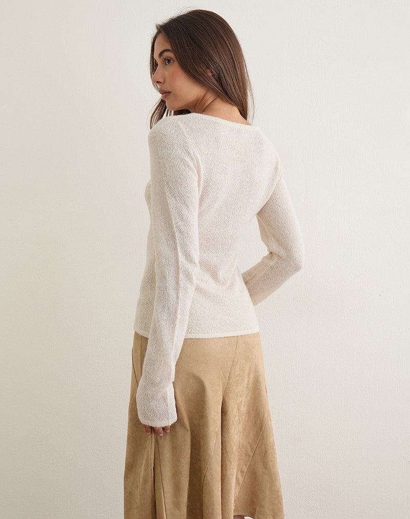 Image of Elanur Long Sleeve Top in Sheer Knit Ecru