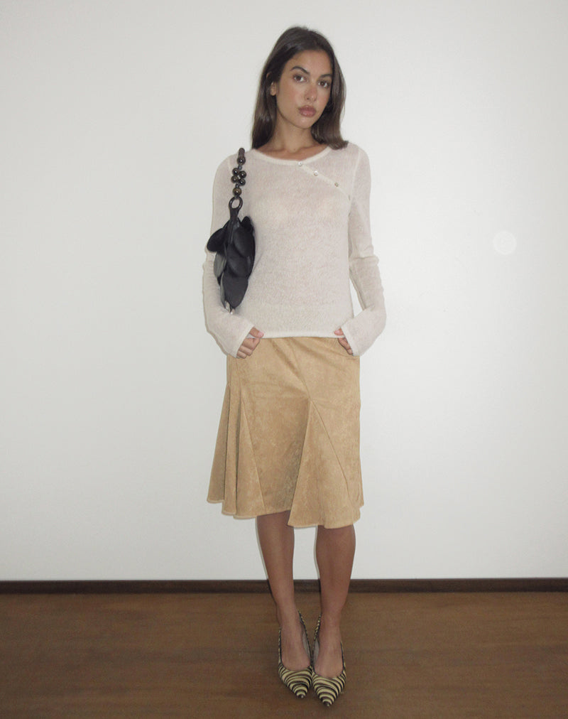 Image of Abila Midi Skirt in Tan Faux Suede