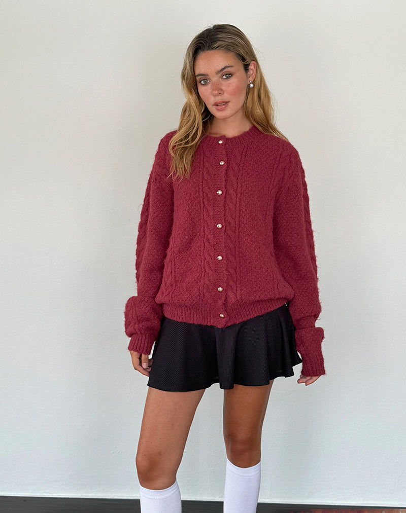 Image of Aceso Cardigan in Brush Knit Burgundy