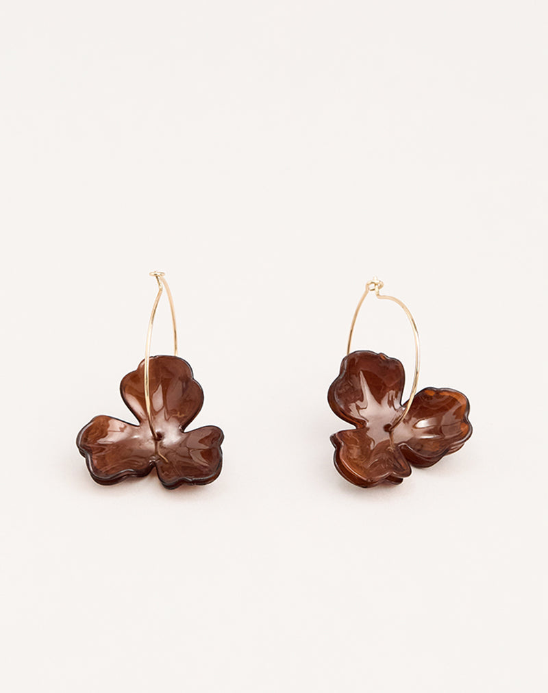 Image of Acrylic Brown Flower Gold Hoop Earrings