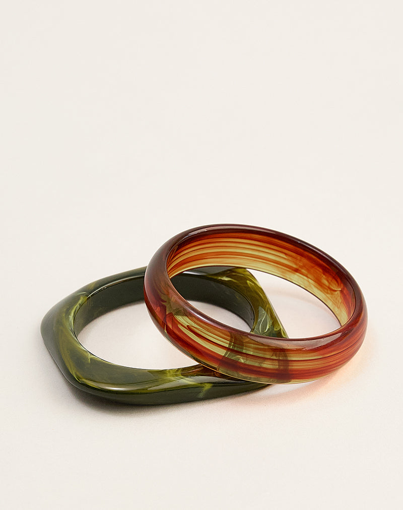 Image of Acrylic Brown and Green Bangle Pack