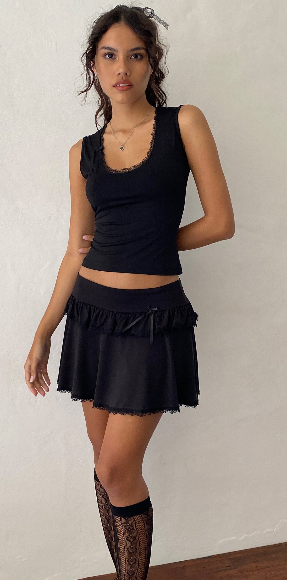 Black with Lace Trim Vest Top | Carys – motelrocks-com-us