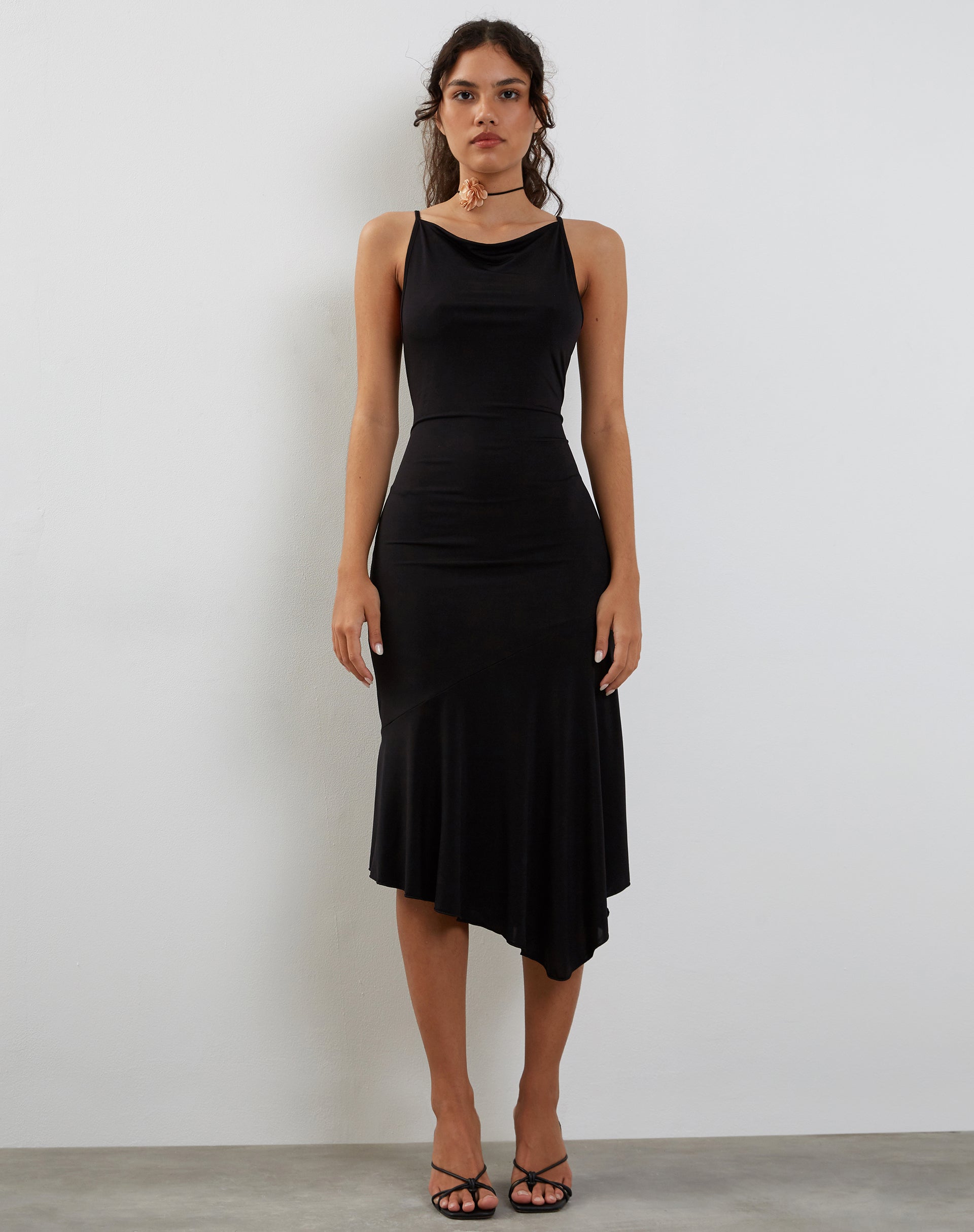 slinky black midi dress Genie Slinky Halter Midi Dress / Black | MESHKI