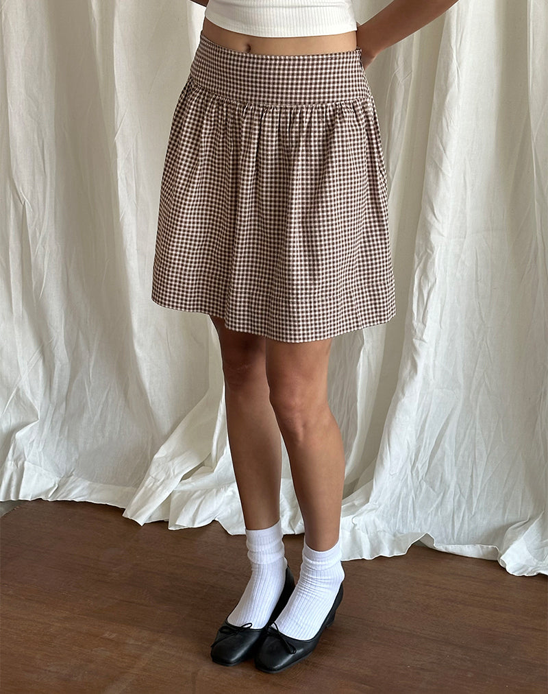 Adinda Midi Skirt in Mini Gingham Brown