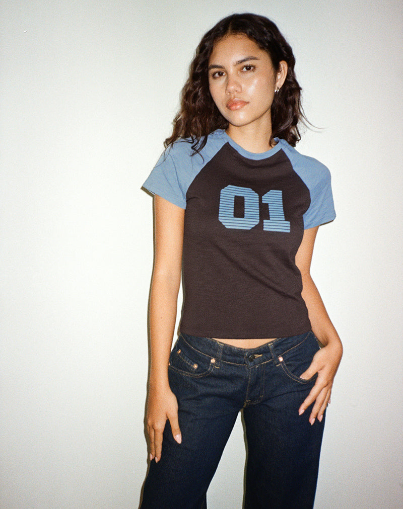 Image of Agneta Tee in Chocolate Brown and Ash Blue Combination