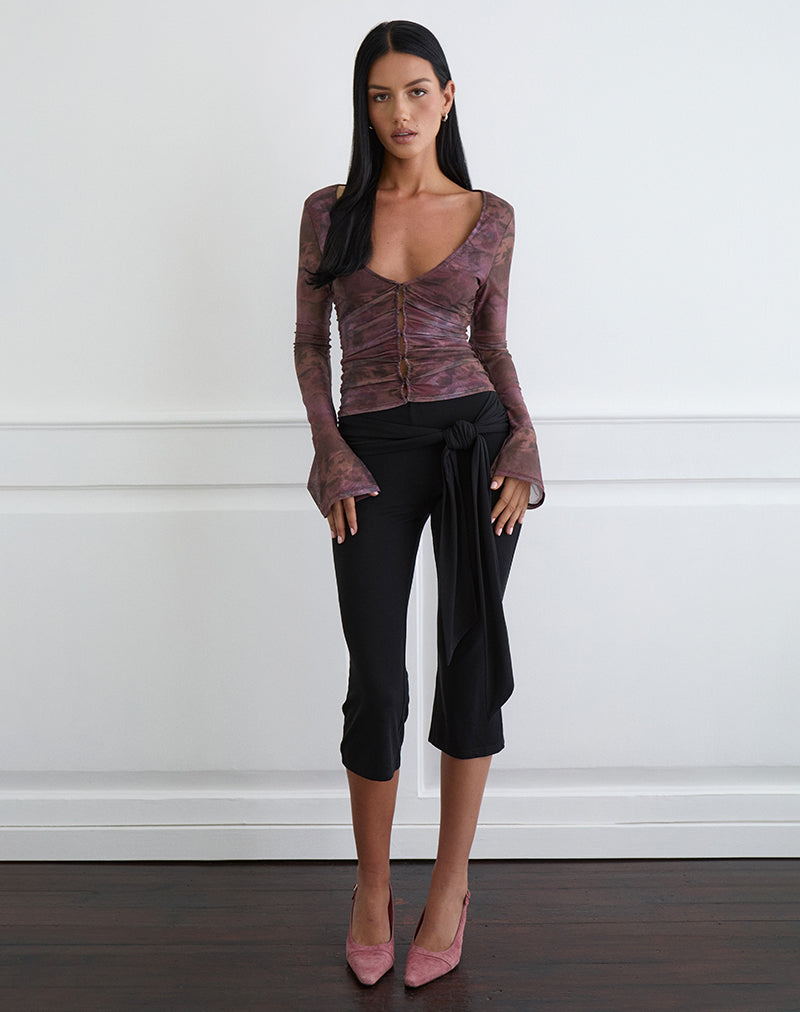 Image of Aifee Long Sleeve Top in Mesh Blurry Floral Burgundy