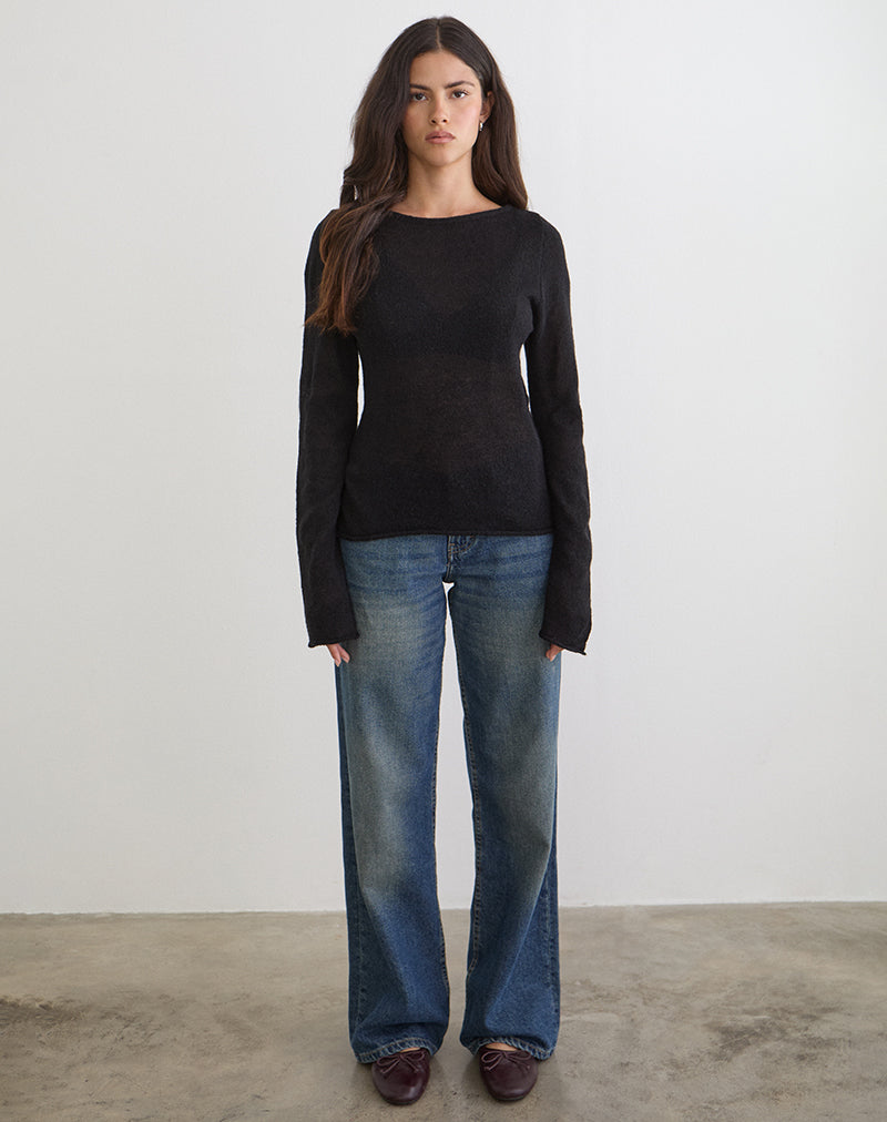 Black Cupro Long Sleeve Keyhole Top | Yubin – motelrocks-com-us