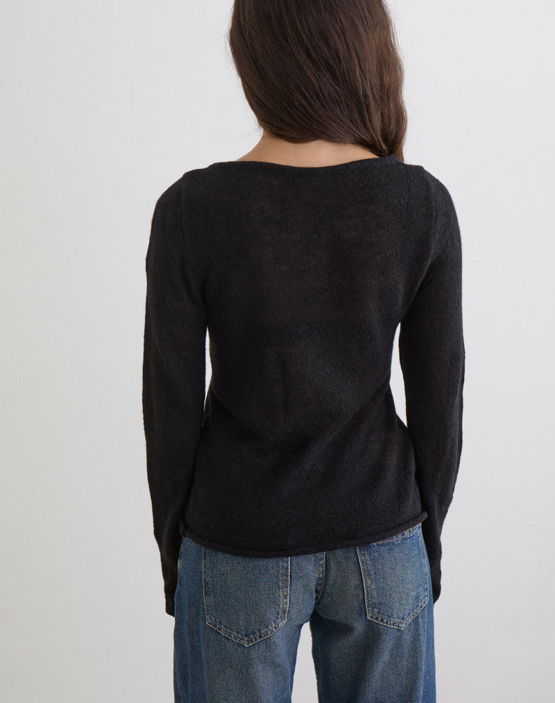 Image of Aika Long Sleeve Top in Sheer Knit Black