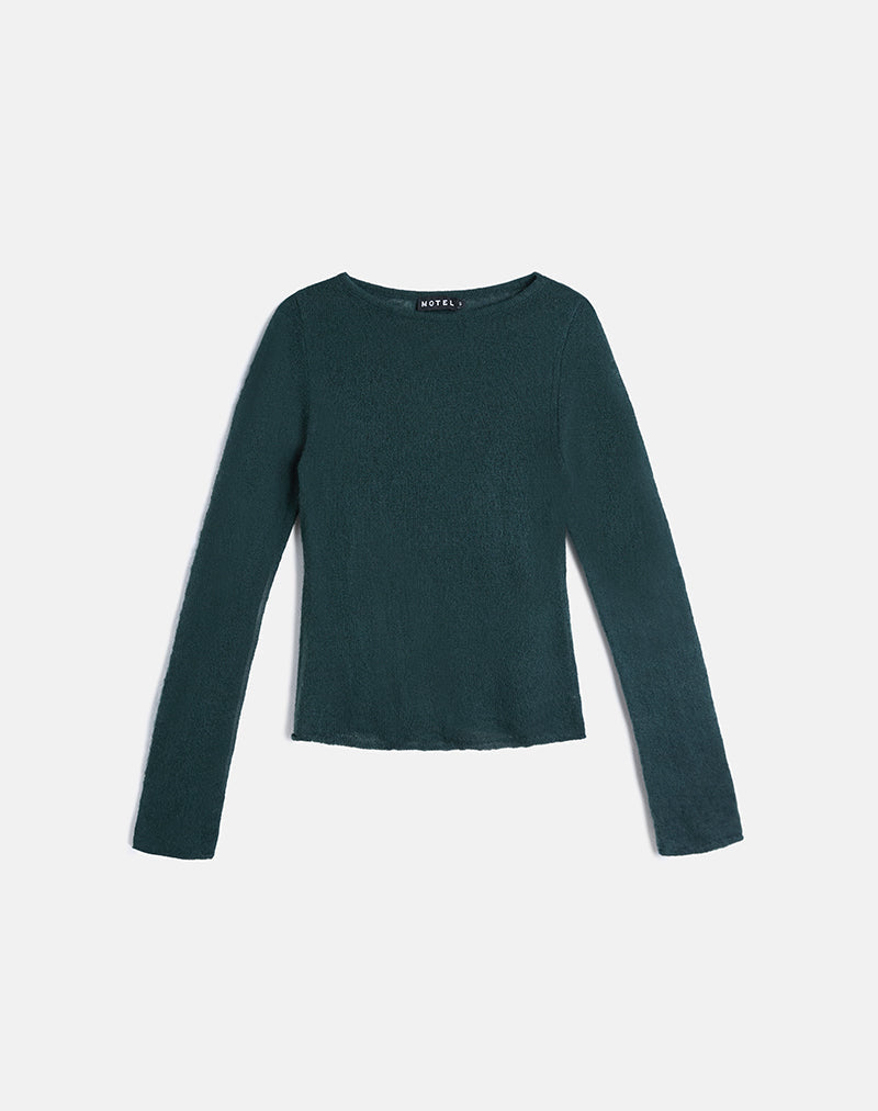 Dark Green Sheer Knit Long Sleeve Top | Aika – motelrocks-com-us