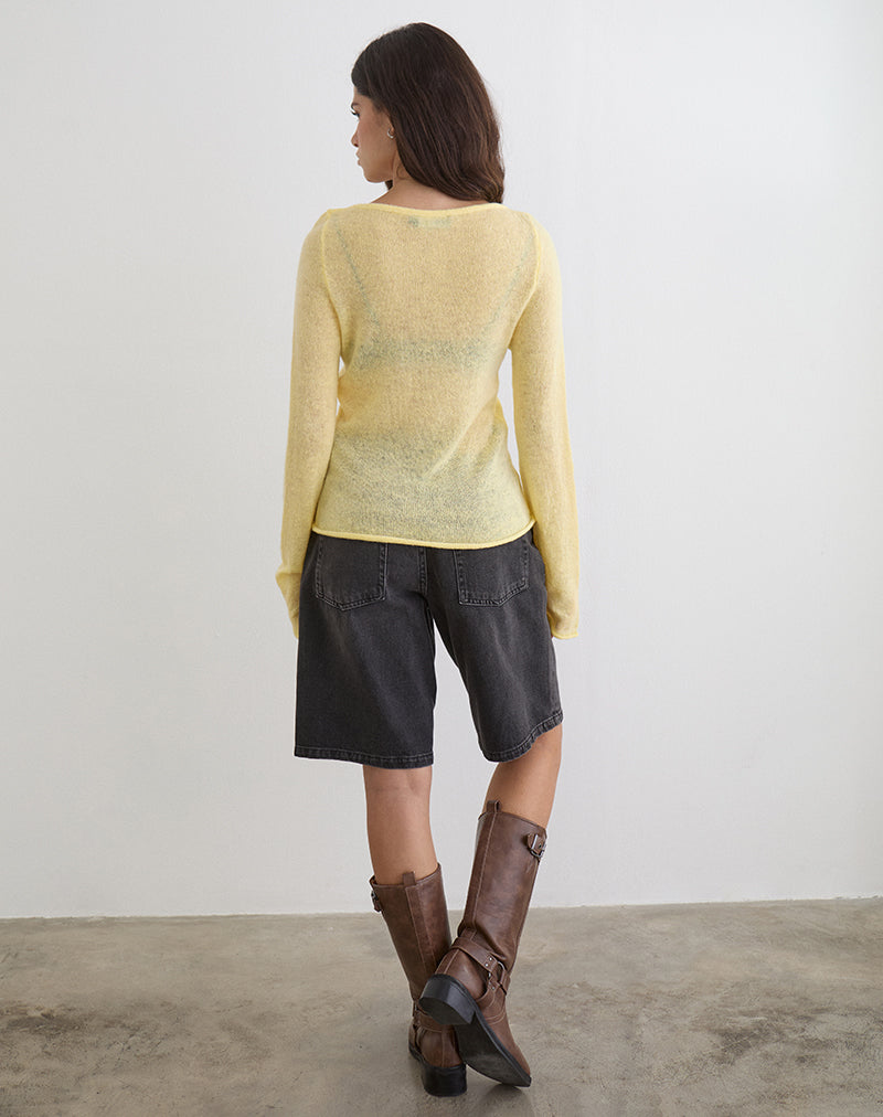 Image of Aika Long Sleeve Top in Sheer Knit Lemon