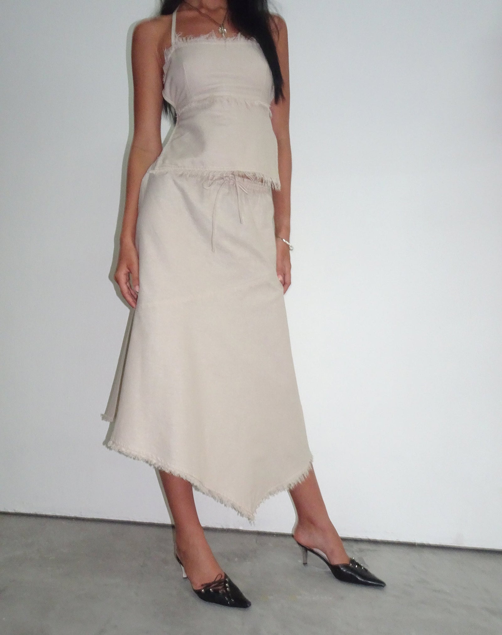 Ecru Asymmetric Midi Skirt | Yvaine – motelrocks-com-us