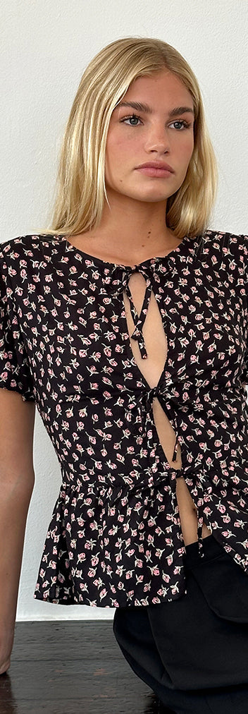 Red Rose Ditsy Black Blouse | Ajasi – motelrocks-com-us