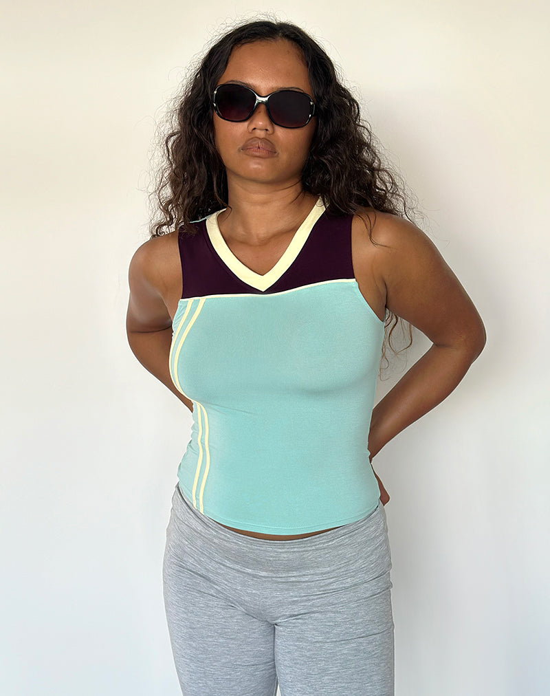 Image of Alba Top in Aqua and Fig with Lemon Binding
