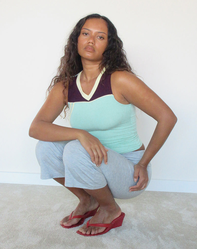 Image of Alba Top in Aqua and Fig with Lemon Binding