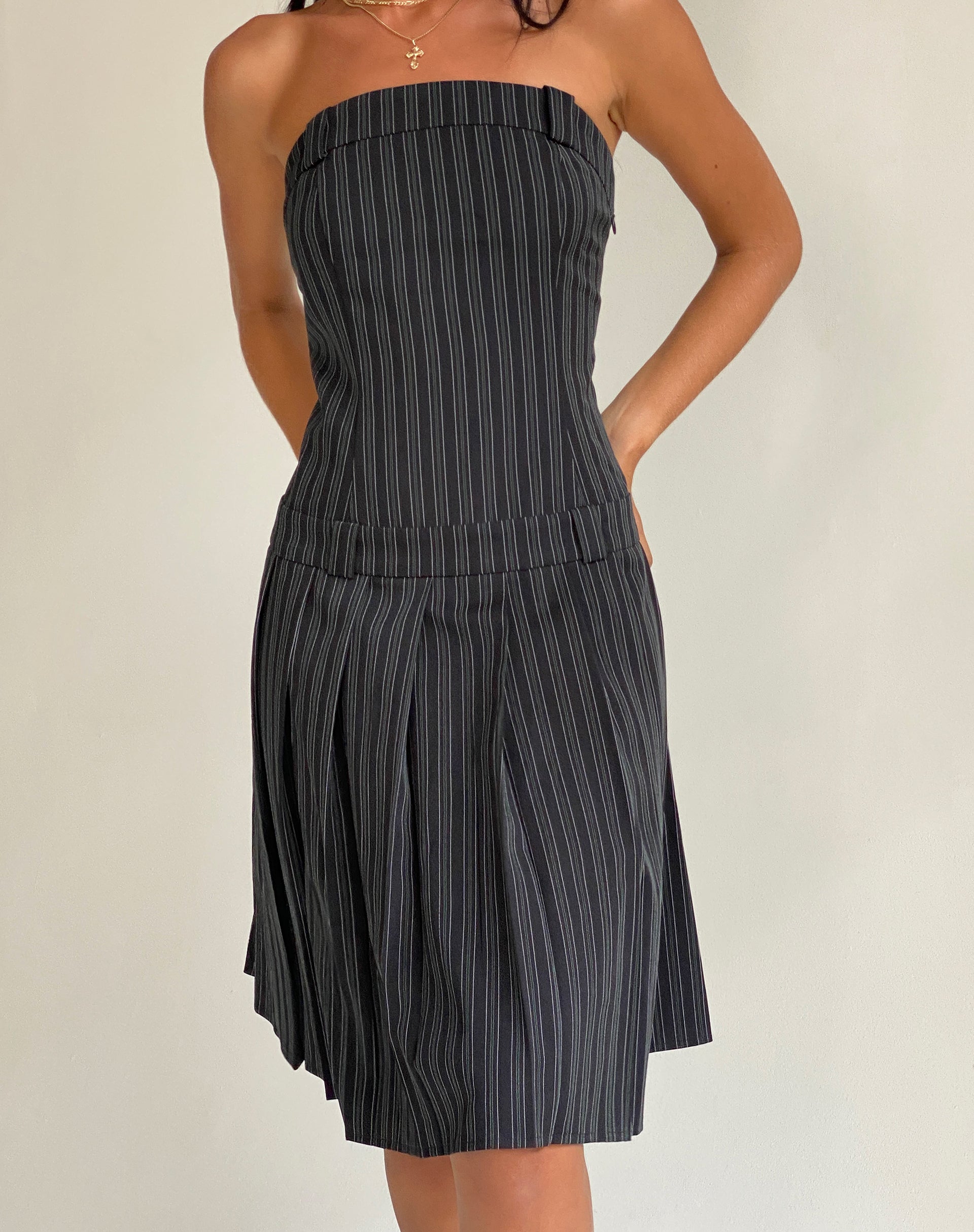 Tailoring Black Pinstripe Bandeau Midi Dress | Aldari motelrocks-com-us Tailoring Black Pinstripe Bandeau Midi Dress | Aldari motelrocks-com-us