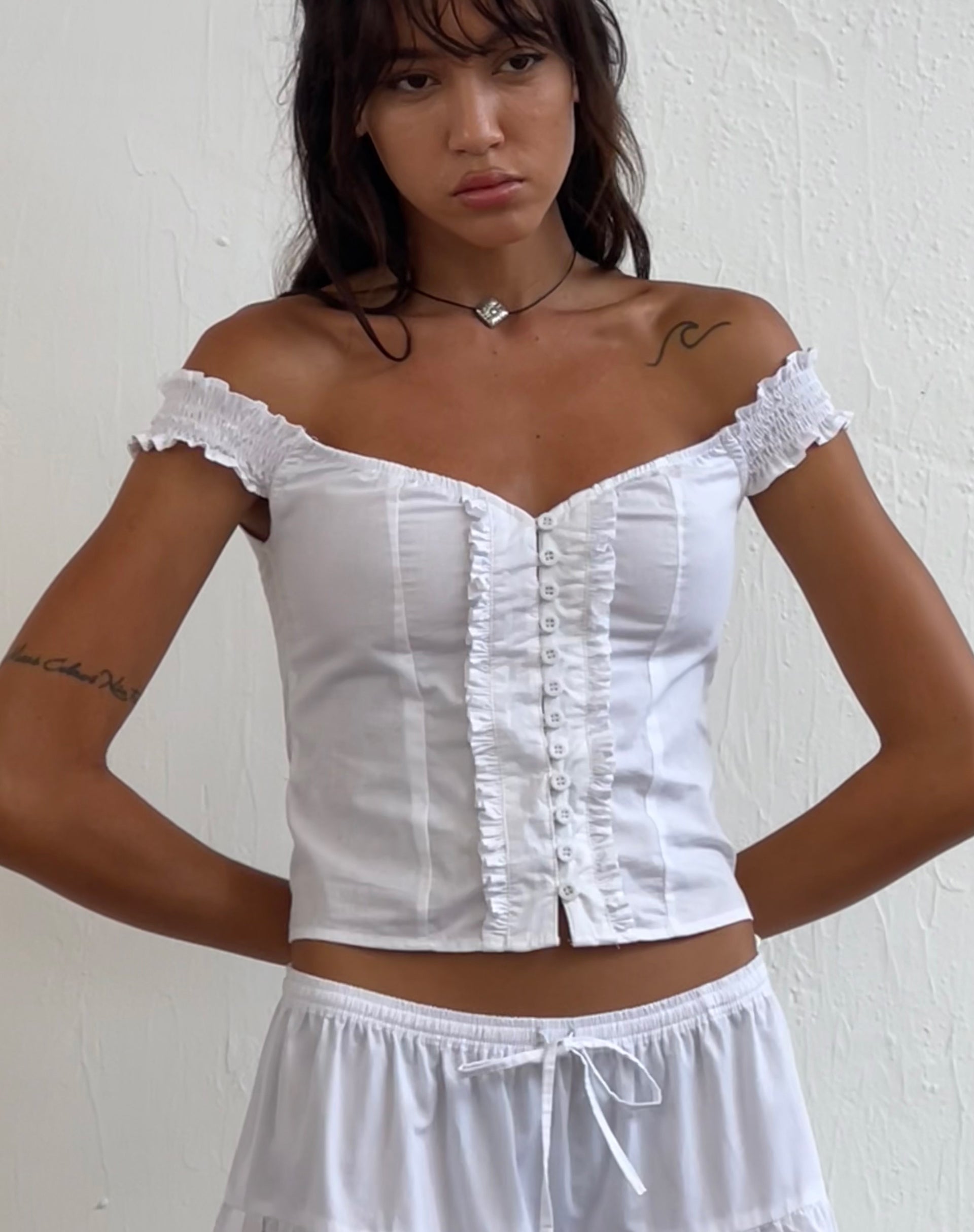 White lace 2024 up bardot top