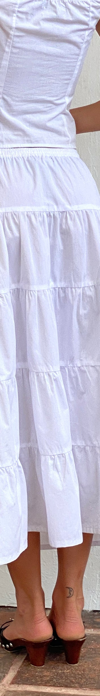 Solid Poplin Midi Skirt - White
