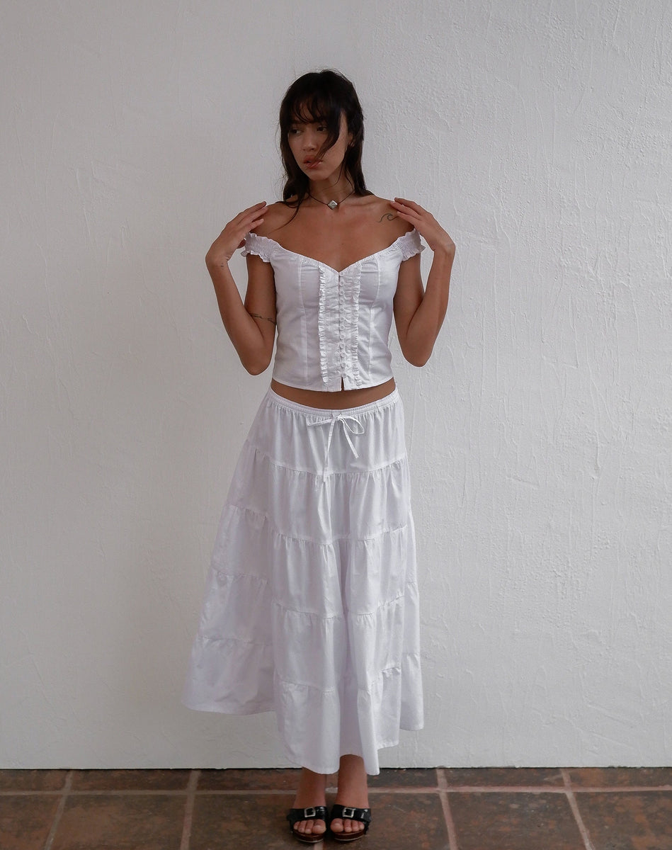 Lapin House broderie-anglaise tiered midi skirt - White