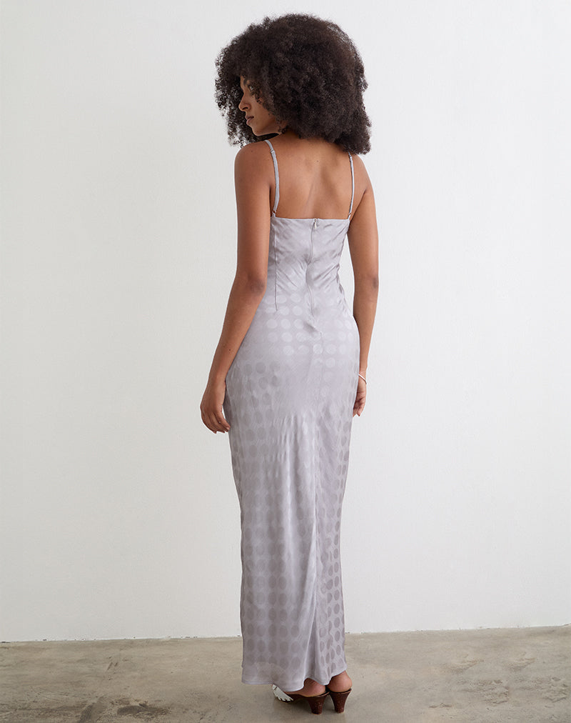 Alenya Maxi Dress in Chiffon Monochrome Silver Grey Polka , Sheer