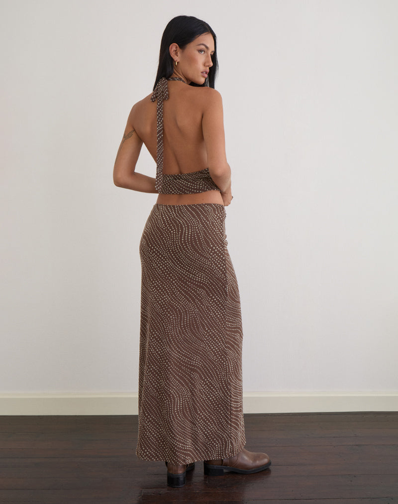 Image of Alfreda Maxi Skirt in Abstract Polka Flock Brown