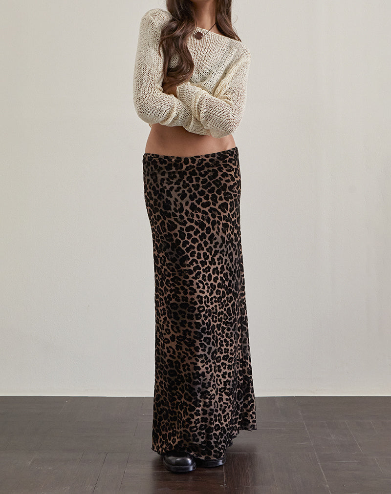 Alfreda Maxi Skirt in Flock Mesh Rar Leopard