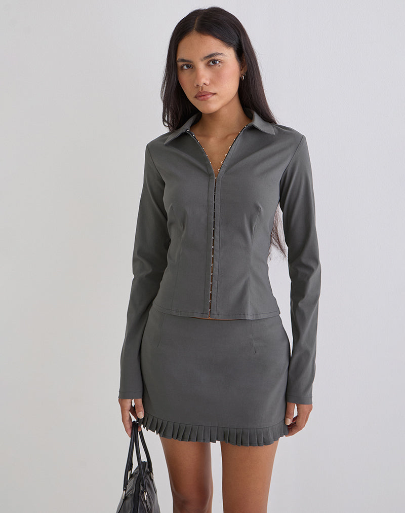 Image of Alika Long Sleeve Top in Tailoring Slate Grey