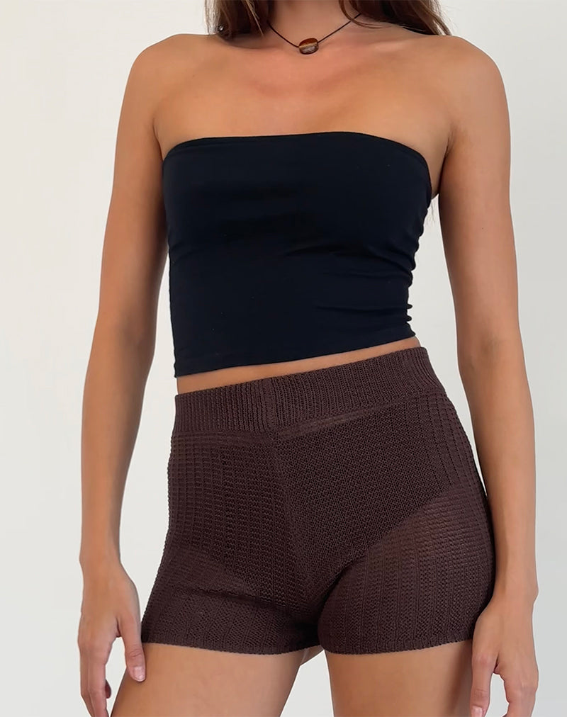 Brown Wide Rib Knit Micro Shorts | Alina – motelrocks-com-us