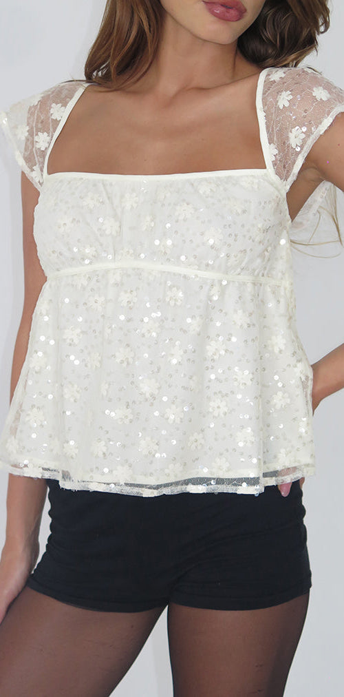 Image of Aloysia Top in Sequin Lace Ivory