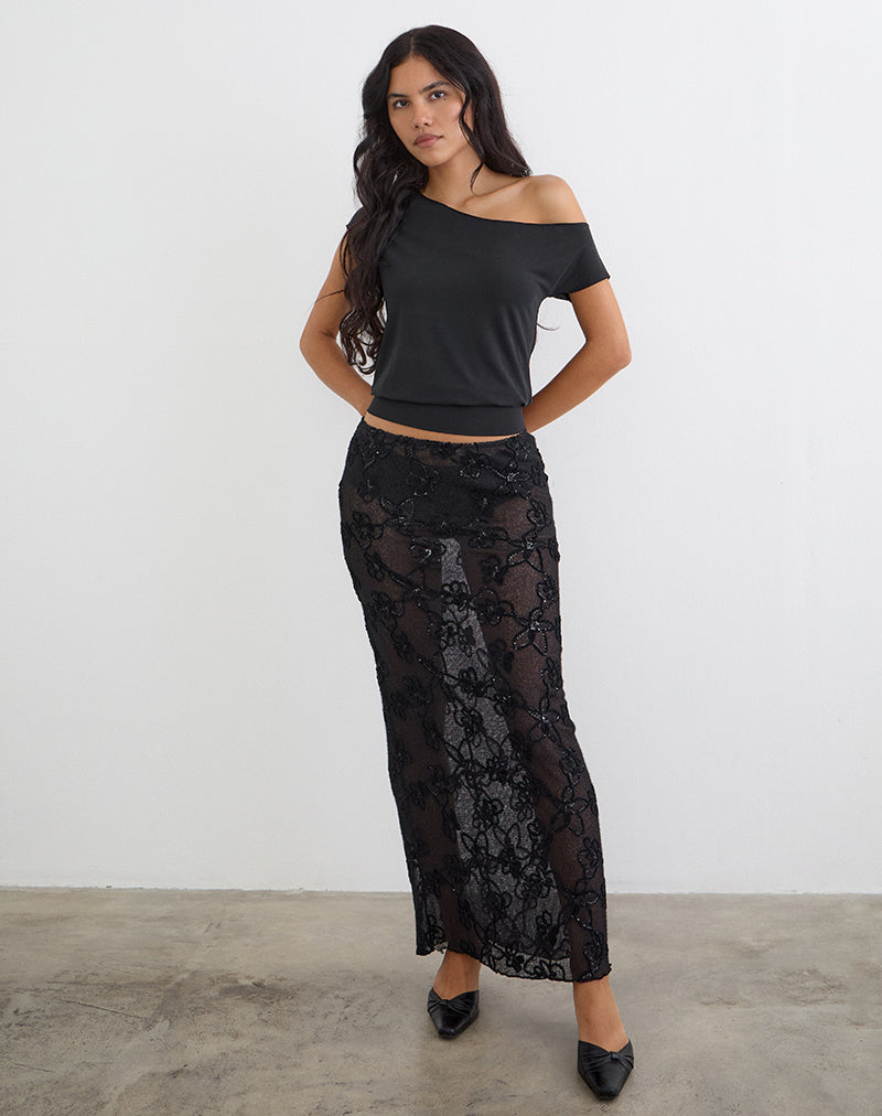 Alphia Maxi Skirt in Sequin Knit Black