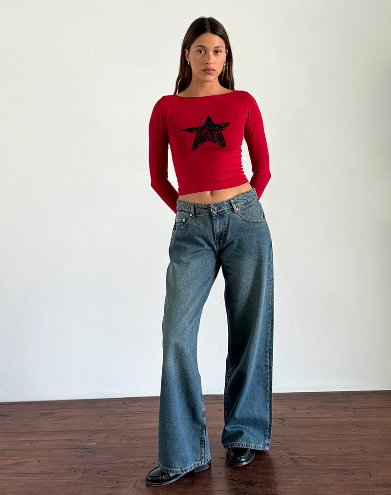 Adrenaline Red with Black Star Long Sleeve Top | Amabon – motelrocks-com-us