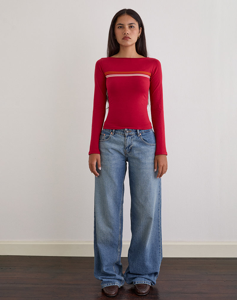 Image of Amabon Long Sleeve Top in Adrenaline Red Stripe