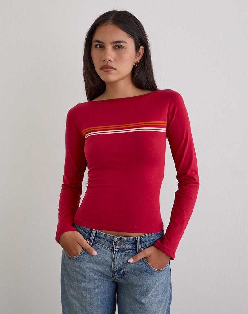 Adrenaline Red Stripe Long Sleeve Top | Amabon – motelrocks-com-us