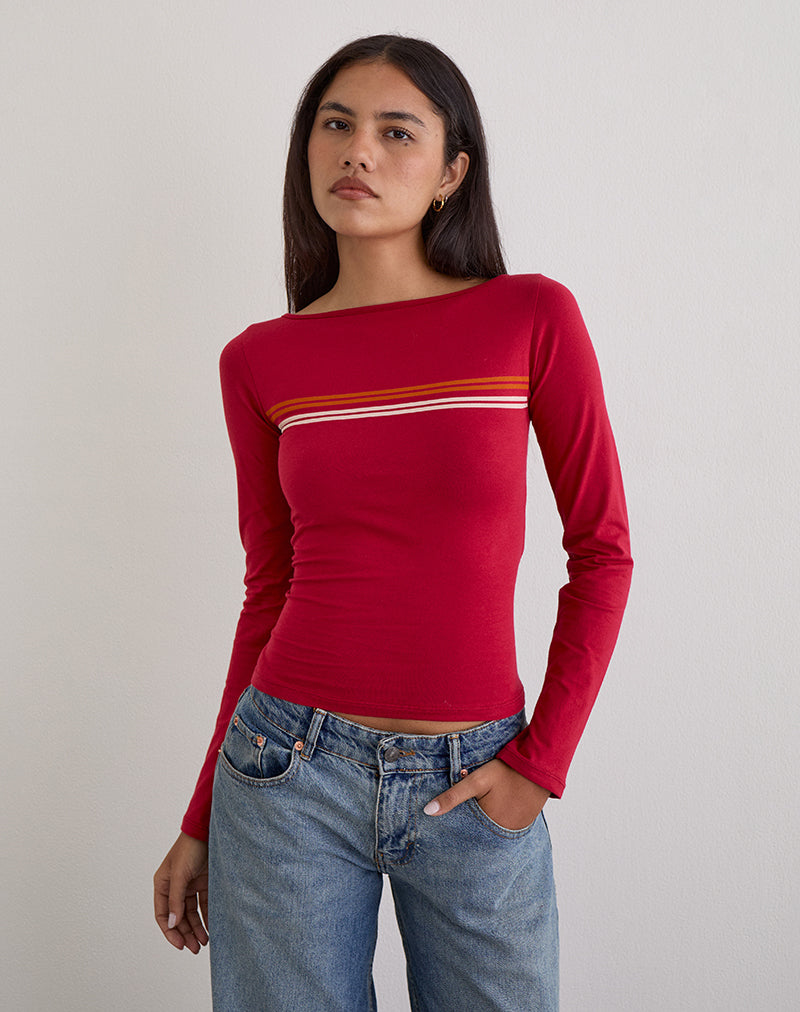 Adrenaline Red Stripe Long Sleeve Top | Amabon – motelrocks-com-us