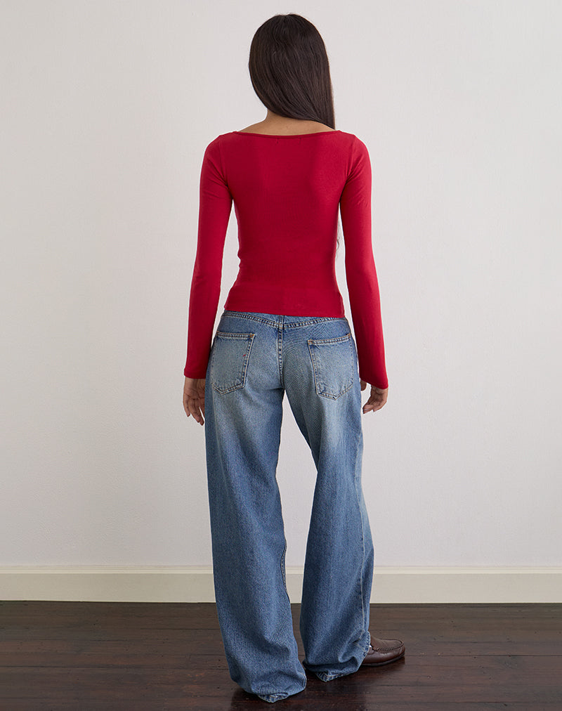 Image of Amabon Long Sleeve Top in Adrenaline Red Stripe