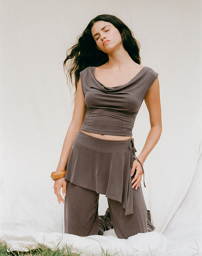 Wiyana Cowl Neck Top in Cupro Dark Brown