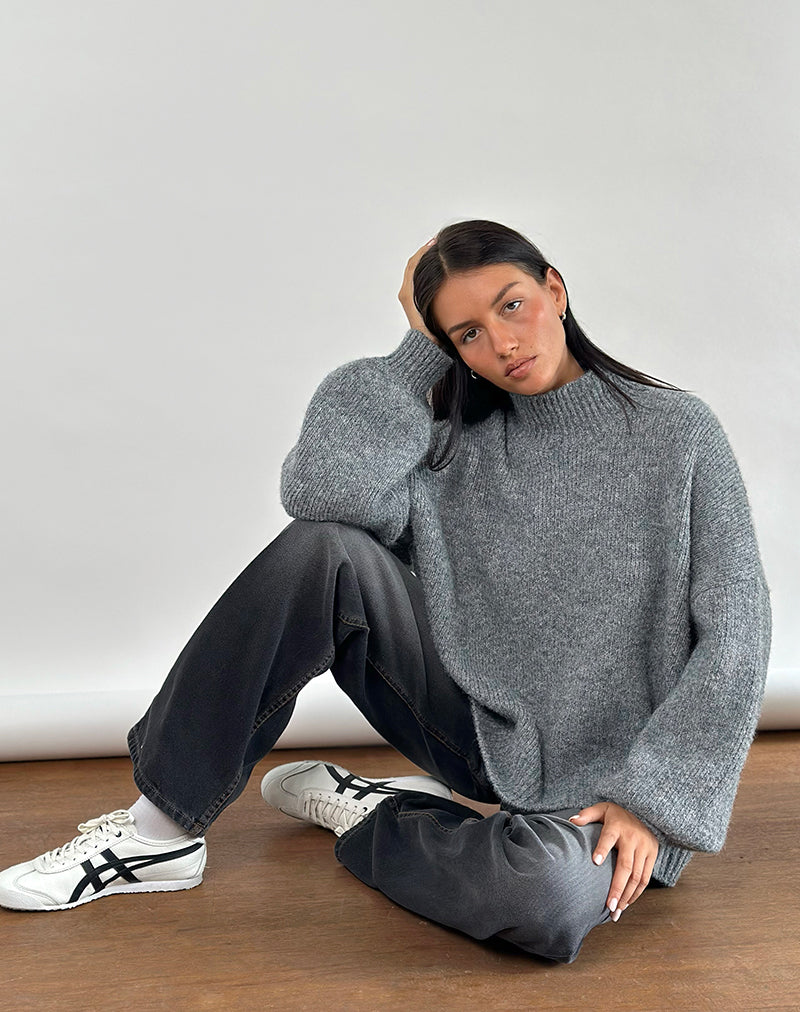 Grey Marl Knit Oversized Jumper | Amato – motelrocks-com-us