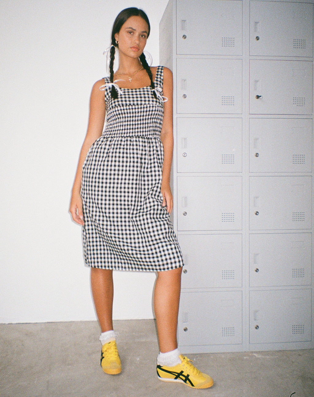 Ambrose Midi Dress in Black and White Gingham