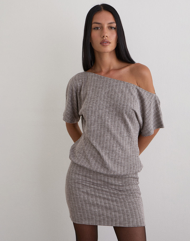 Image of Amelita Mini Dress in Rib Knit Brown Grey