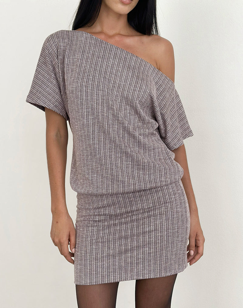 Image of Amelita Mini Dress in Rib Knit Brown Grey