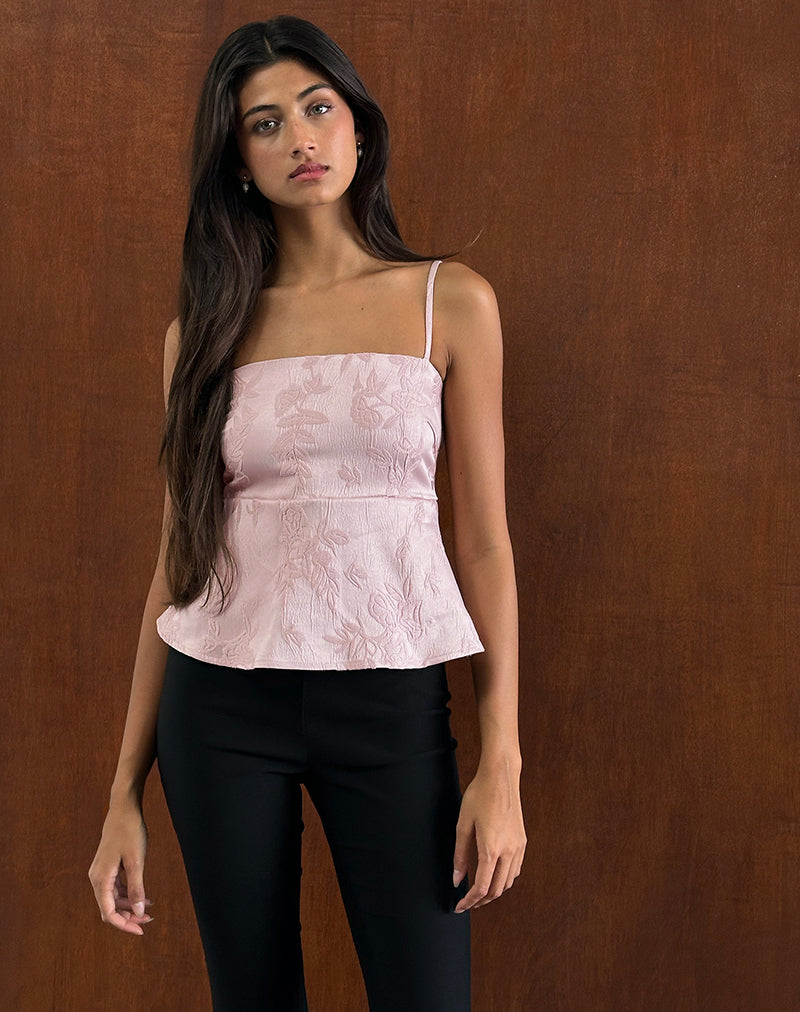 Image of Amerta Cami Top in Satin Jacquard Baby Pink