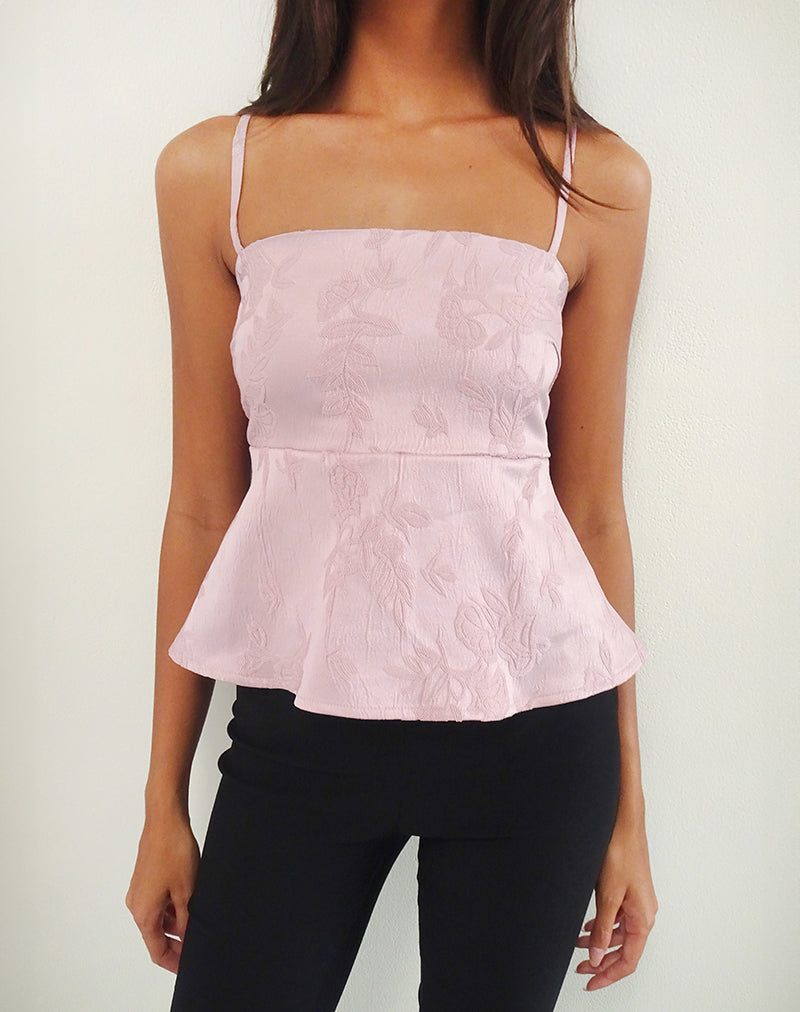 Image of Amerta Cami Top in Satin Jacquard Baby Pink