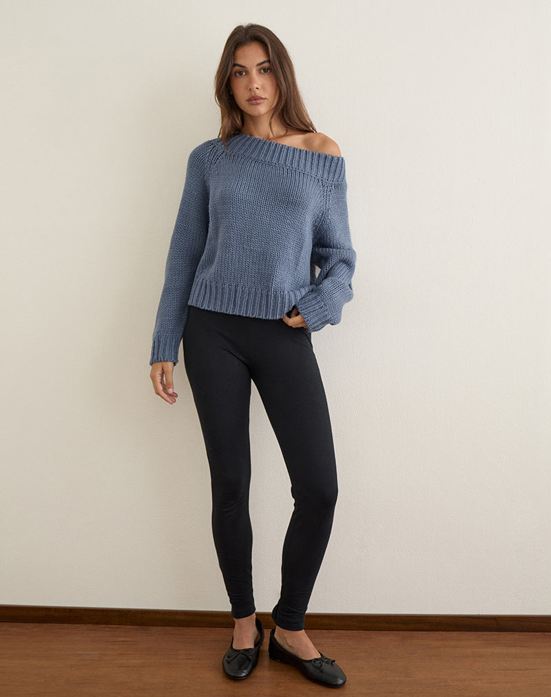 Image of Anasera Off Shoulder Jumper in Slate Blue
