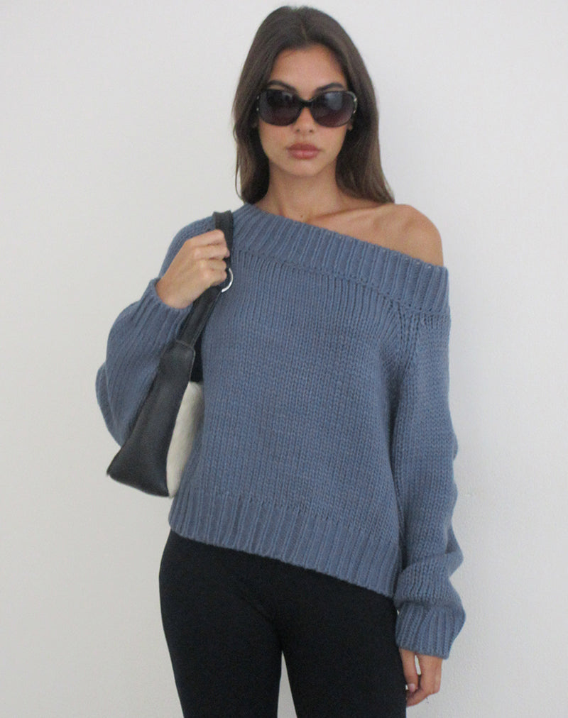 Image of Anasera Off Shoulder Jumper in Slate Blue