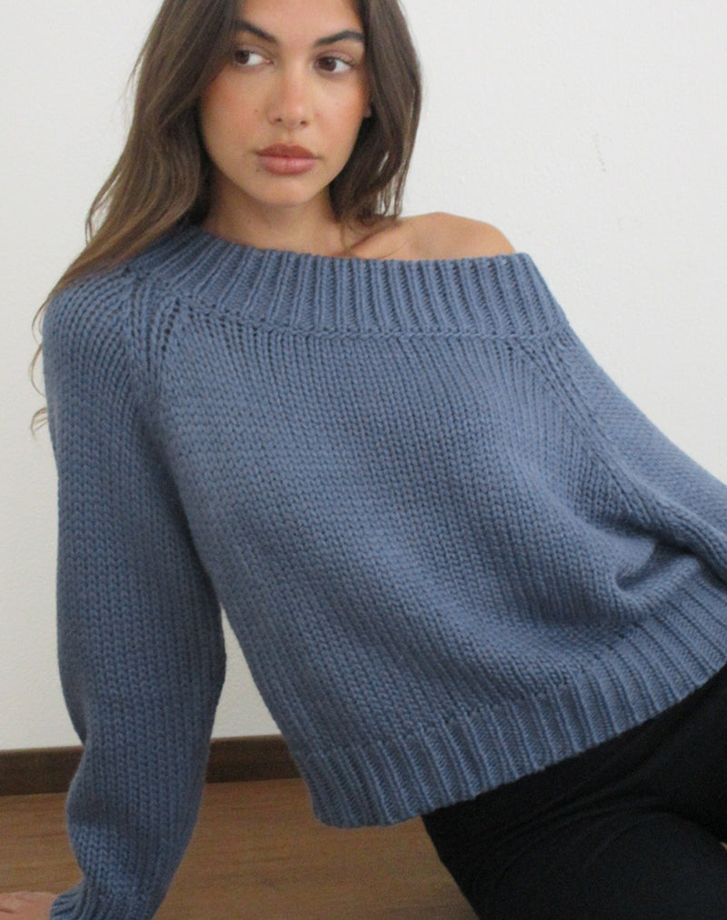 Image of Anasera Off Shoulder Jumper in Slate Blue